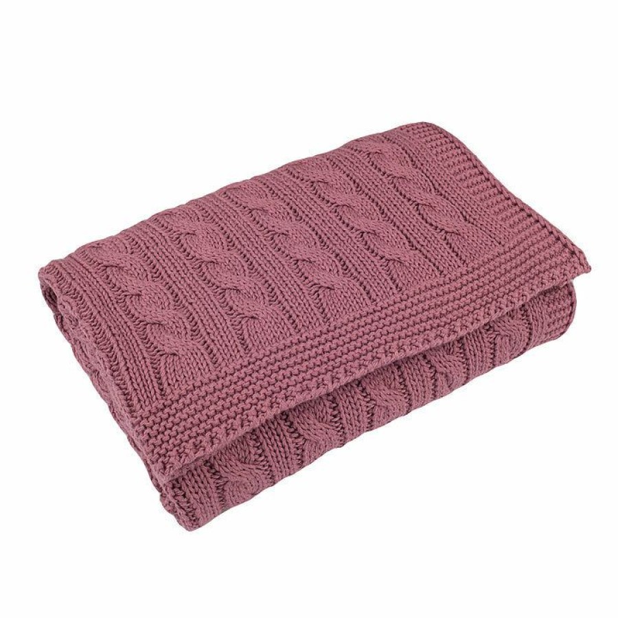 Kids Interiors & Decor * | Toffee Moon Bedding Cable Knit Cotton Baby Blanket Dusty Rose