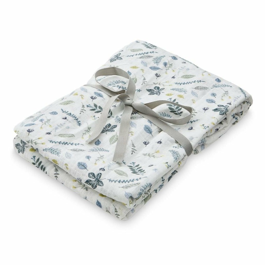 Kids Interiors & Decor * | Swaddles Cam Cam Copenhagen Organic Swaddle Light Pressed Leaves Blue