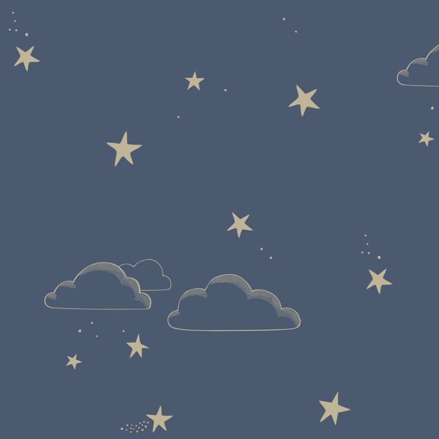 Kids Interiors & Decor * | Hibou Home Starry Sky Indigo & Gold Wallpaper New Arrivals