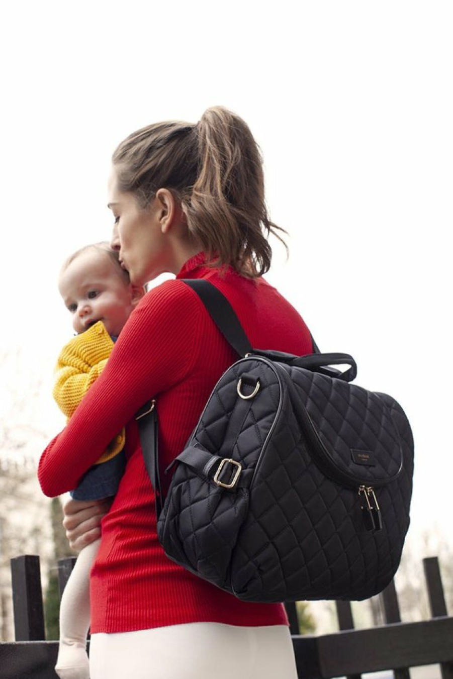 For Baby * | Storksak Poppy Quilted Baby Changing Bag Black