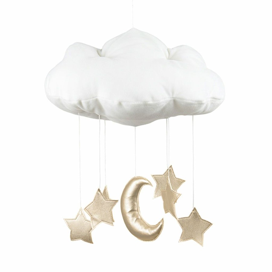 Kids Interiors & Decor * | Cotton & Sweets Cloud Mobile Gold Moon & Stars