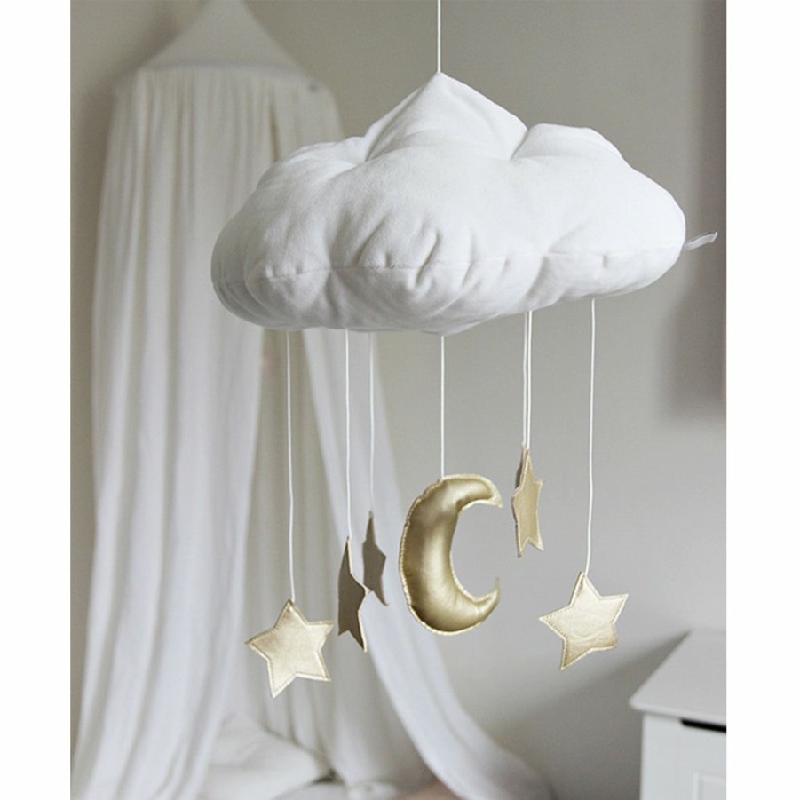 Kids Interiors & Decor * | Cotton & Sweets Cloud Mobile Gold Moon & Stars