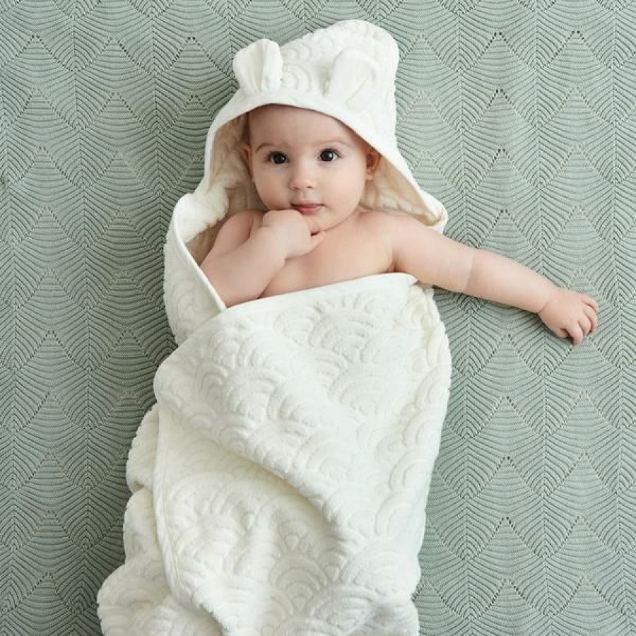 Gifts * | Cam Cam Copenhagen Baby Bathtime Cam Cam Hooded Organic Baby Towel Ivory