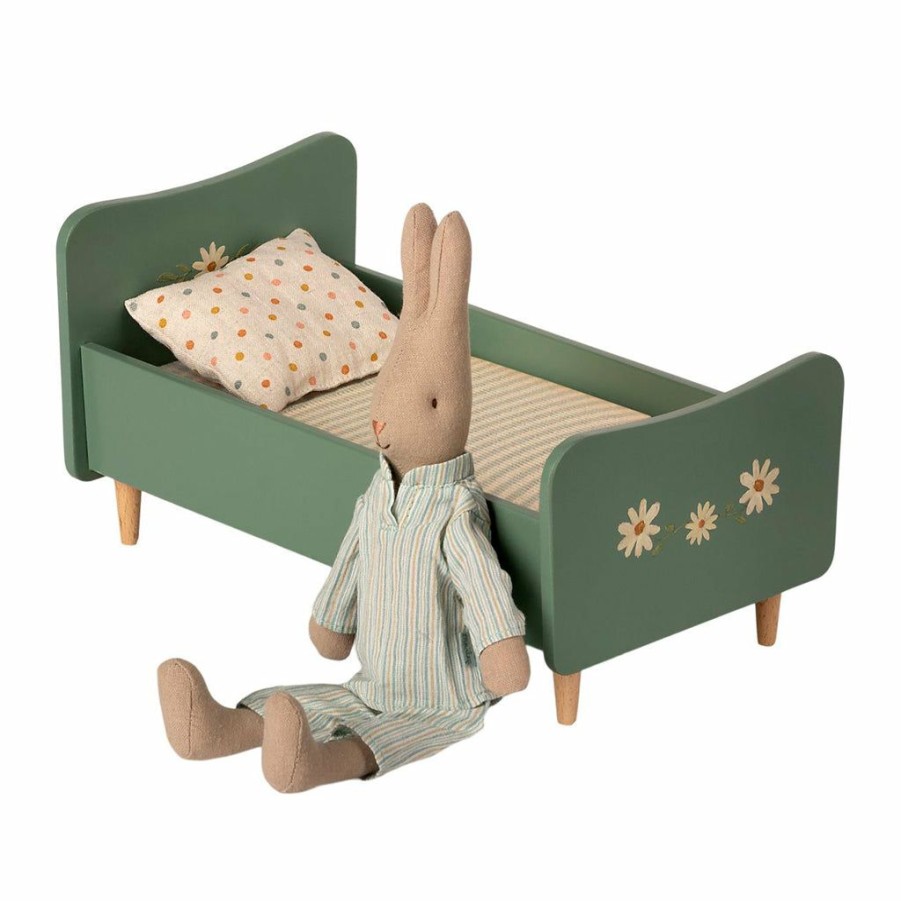 Gifts * | Maileg Mice & Bunnies Maileg Wooden Mini Bed Mint Blue