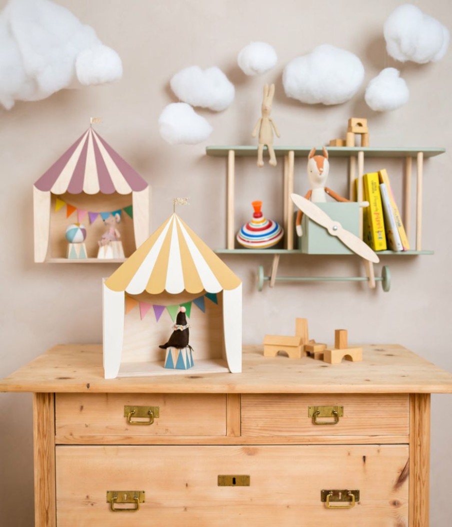 Kids Interiors & Decor * | Shelving Up Warsaw Circus Wooden Shelf Mustard/White