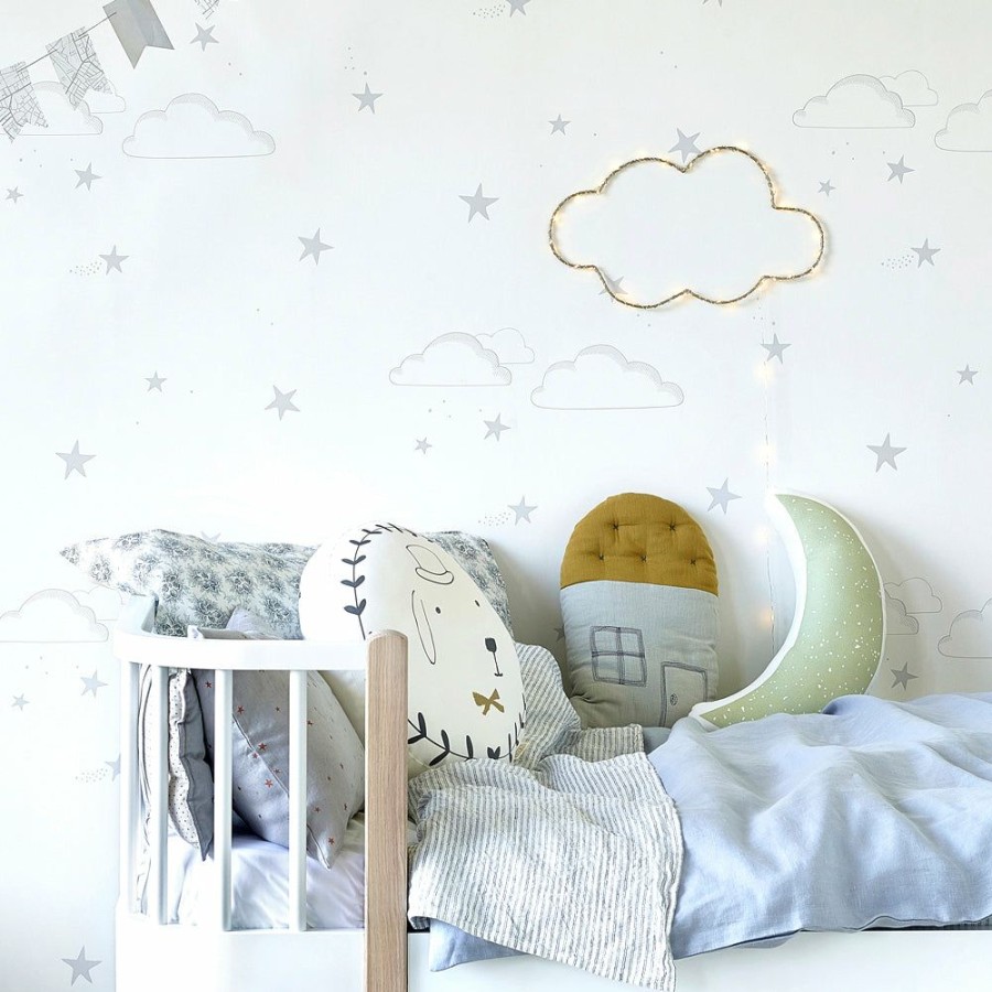 Kids Interiors & Decor * | Hibou Home Starry Sky Silver & White Wallpaper New Arrivals