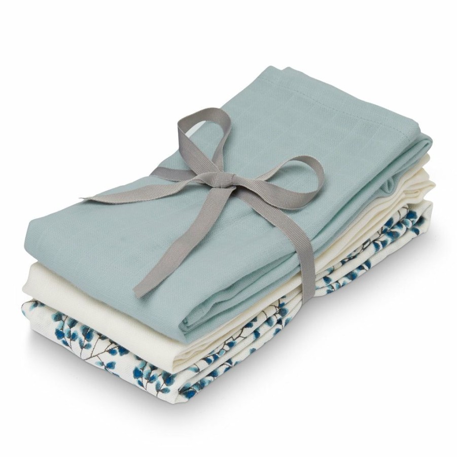 Gifts * | Cam Cam Copenhagen Cam Cam Organic Muslin Cloths 3 Pack Fiori, Petroleum, Cream Build Your Own Gift Hamper