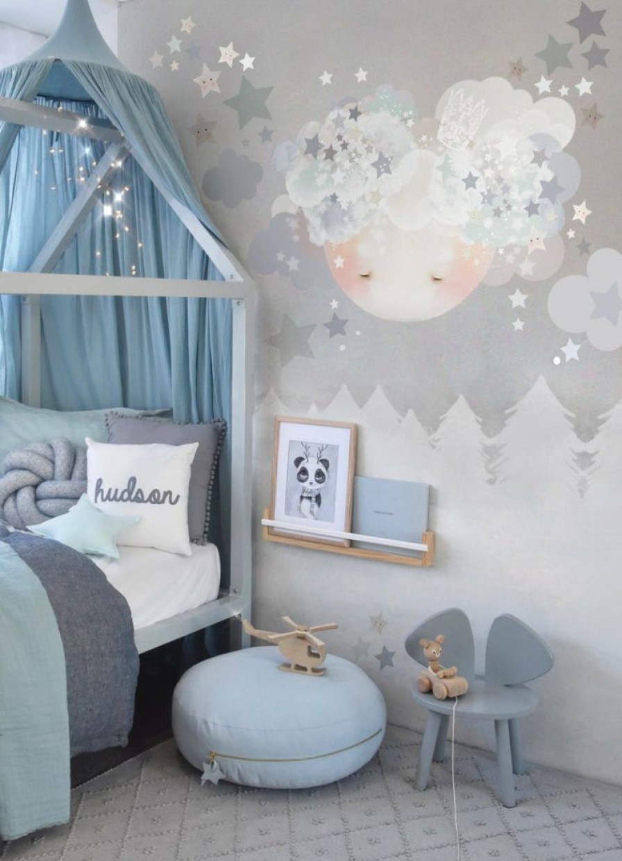 Kids Interiors & Decor * | Schmooks Sleepy Moon Wall Stickers Blue