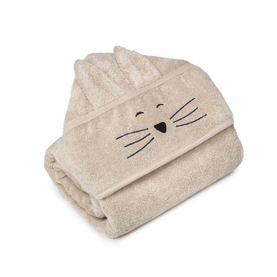 Gifts * | My Memi Large Cat Bamboo Baby Bath Towel Beige Baby Bathtime