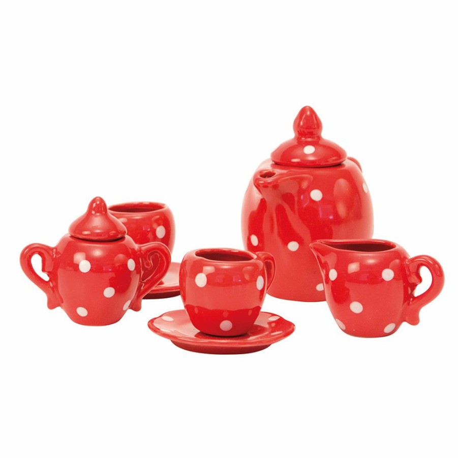 Gifts * | Moulin Roty Red Spotted Ceramic Tea Set