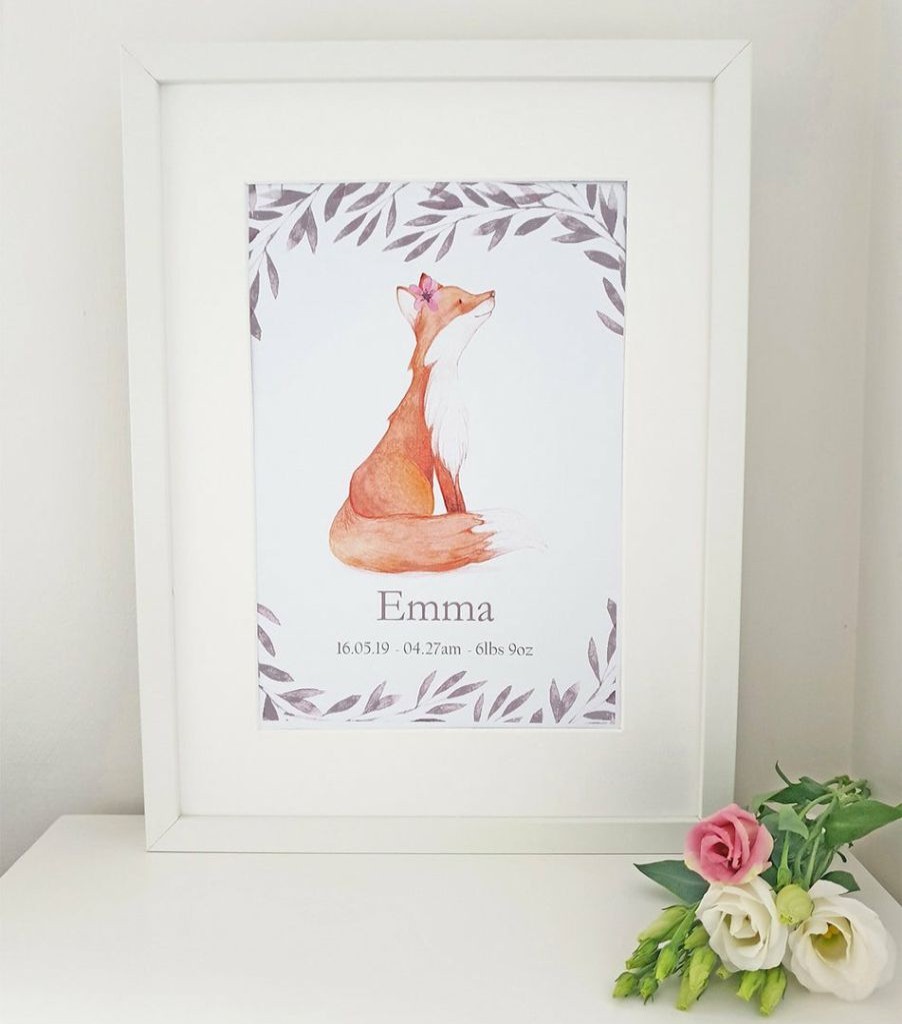 Kids Interiors & Decor * | Cherish Me Dublin Cherish Me Baby Fox Personalised Print Girl Prints & Wall Art