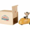 Gifts * | Maileg Mouse In A Race Car + Garage Yellow Maileg Mice & Bunnies