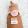 Kids Interiors & Decor * | Lulujo Hello World Baby Swaddle & Hat Set Tan