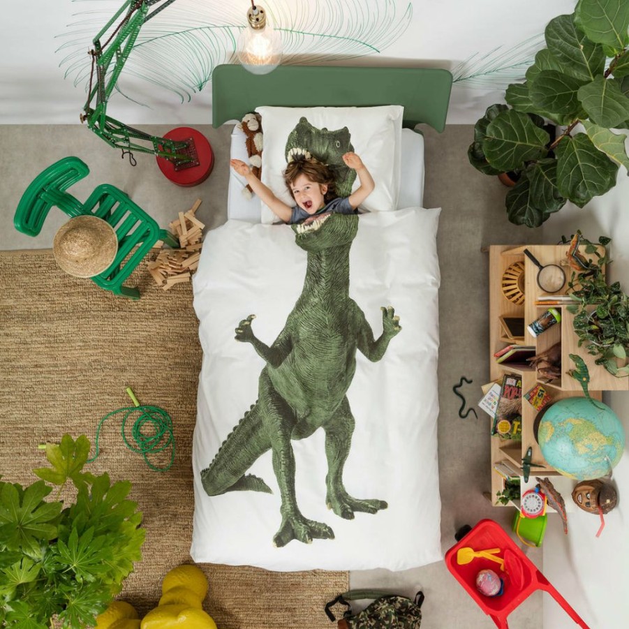 Kids Interiors & Decor * | Snurk Green Dino Organic Bedding Set