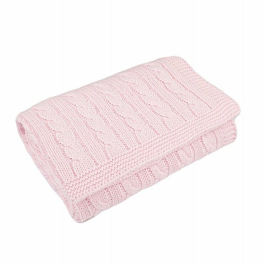 Kids Interiors & Decor * | Toffee Moon Cable Knit Cotton Baby Blanket Baby Pink Bedding