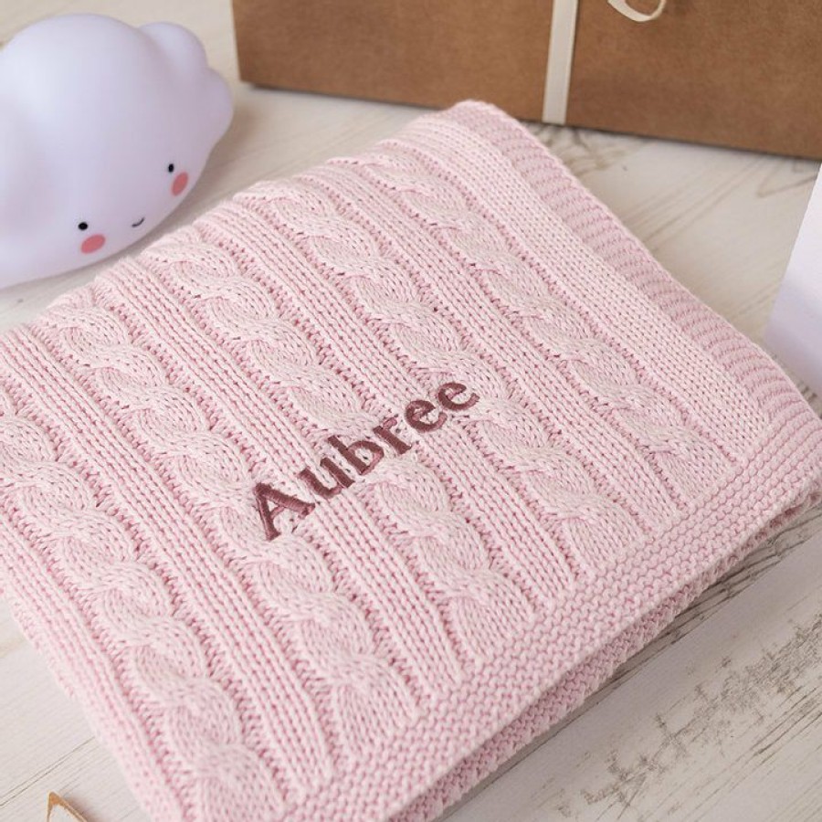 Kids Interiors & Decor * | Toffee Moon Cable Knit Cotton Baby Blanket Baby Pink Bedding