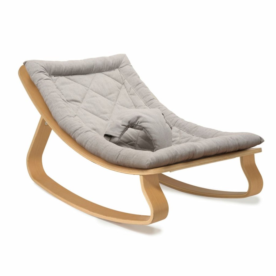 For Baby * | Charlie Crane Levo Baby Rocker Beech + Grey Cushion Bouncers & Baby Chairs