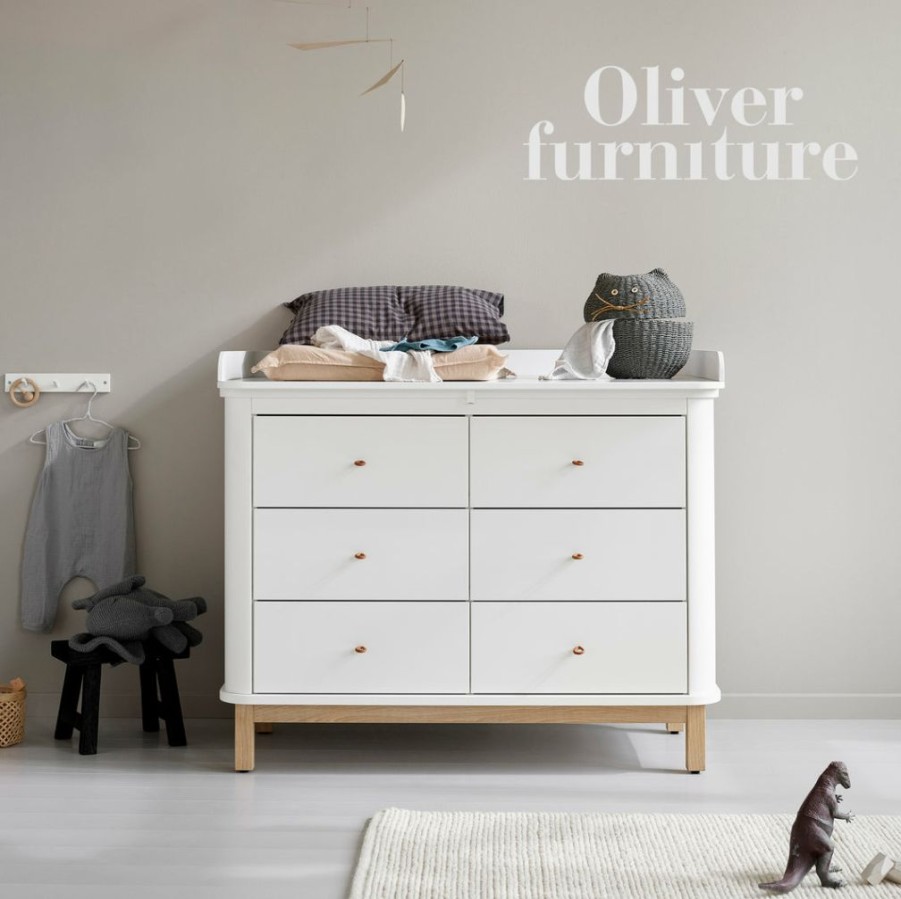 Kids Furniture * | Josh & Jenna Oliver Furniture Nursery 6 Drawer Dresser (With Changer Top) White/Oak