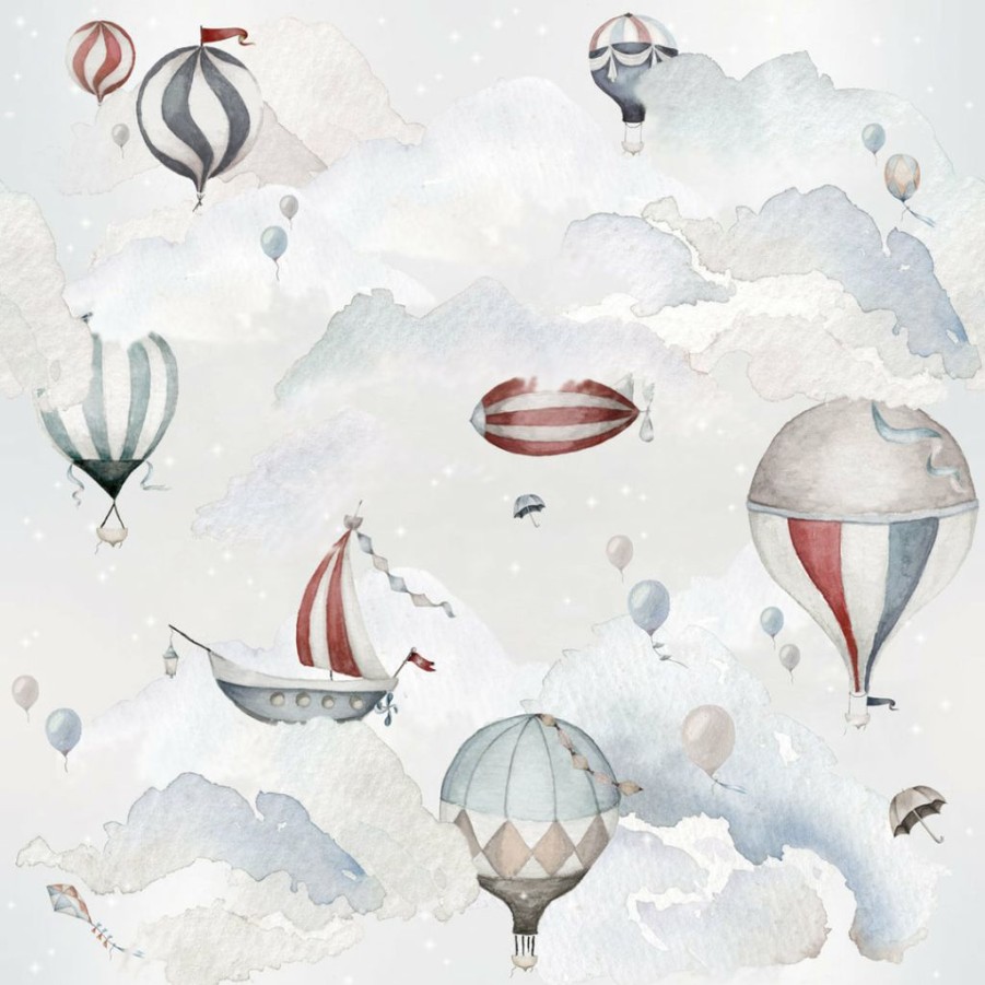 Kids Interiors & Decor * | Dekornik Hot Air Balloon Adventure Wallpaper Kids Wallpaper