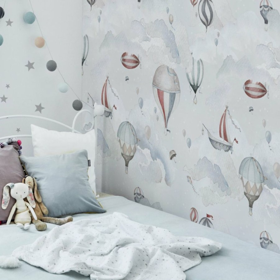 Kids Interiors & Decor * | Dekornik Hot Air Balloon Adventure Wallpaper Kids Wallpaper