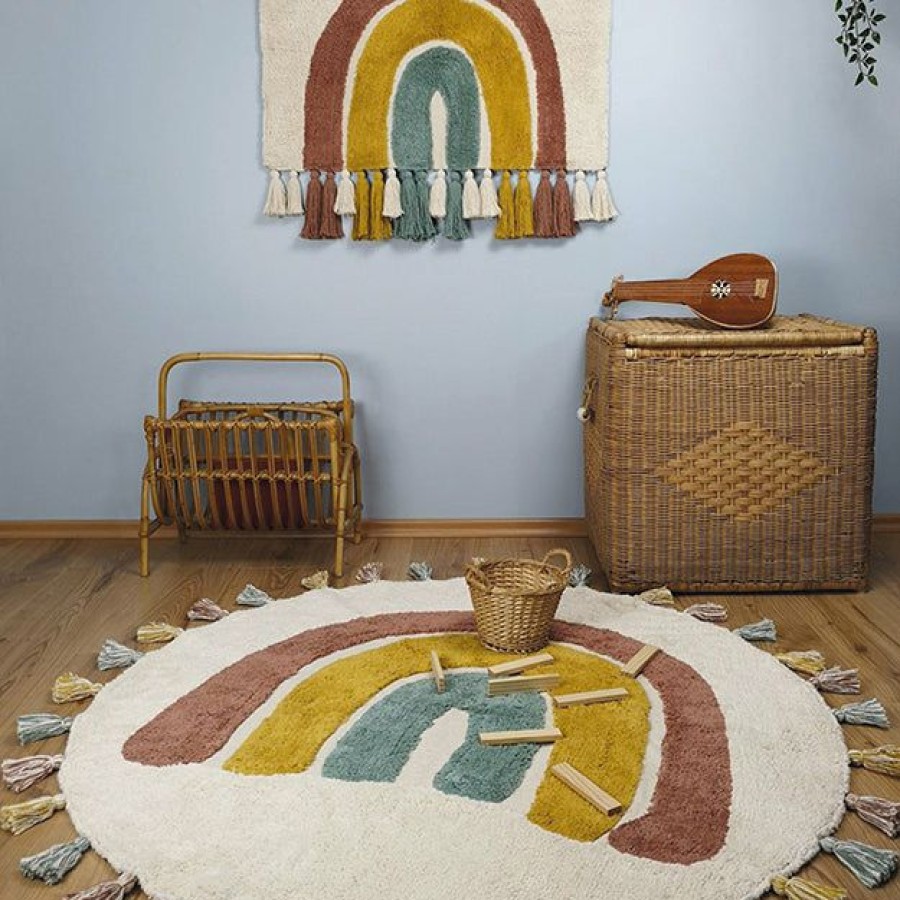 Kids Interiors & Decor * | Nattiot Rugs Cotton Rug Round Rainbow