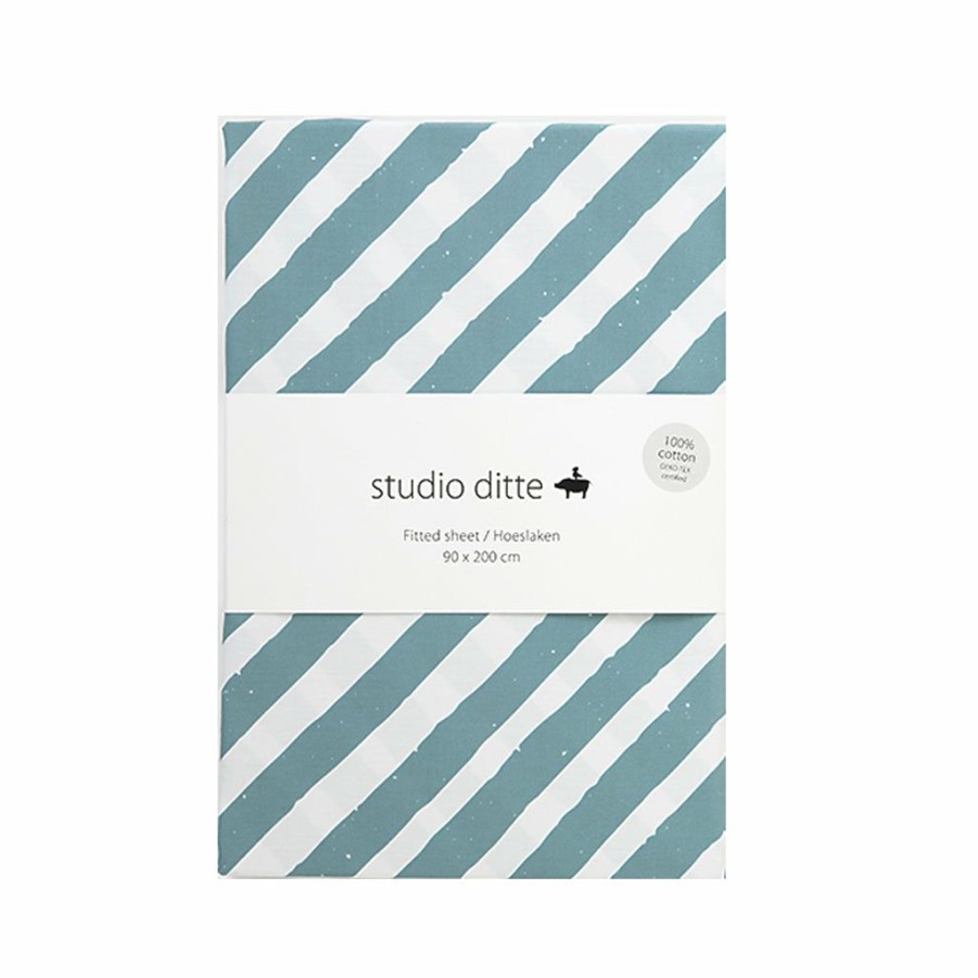 Kids Interiors & Decor * | Studio Ditte Fitted Single Sheet Stripe Blue 90 X 200 Cm