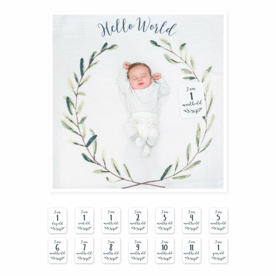 Kids Interiors & Decor * | Lulujo Baby'S First Year Swaddle & Milestone Cards Hello World Swaddles