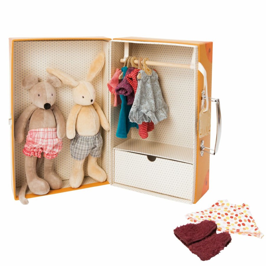 Gifts * | Moulin Roty La Grande Famille Little Wardrobe Suitcase Set Doll Play