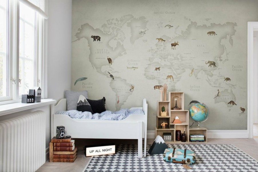 Kids Interiors & Decor * | Rebel Walls Kids Custom Wall Mural Animal World Map