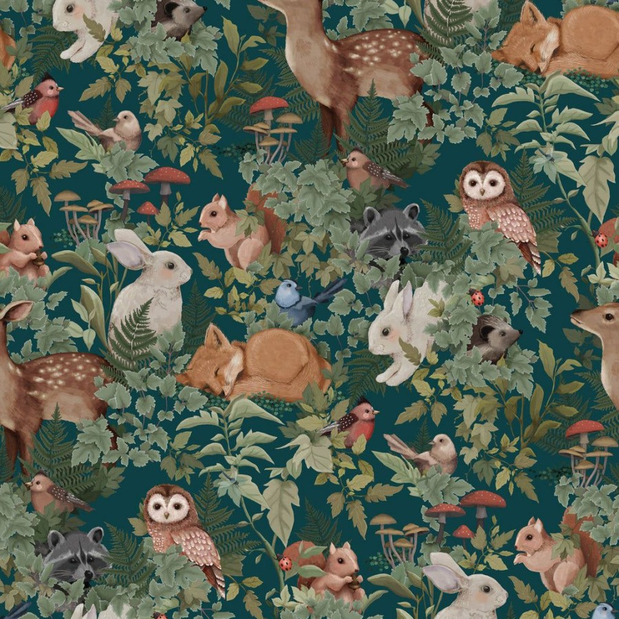 Kids Interiors & Decor * | Jimmy Cricket Wallpaper Woodlands Deep Teal