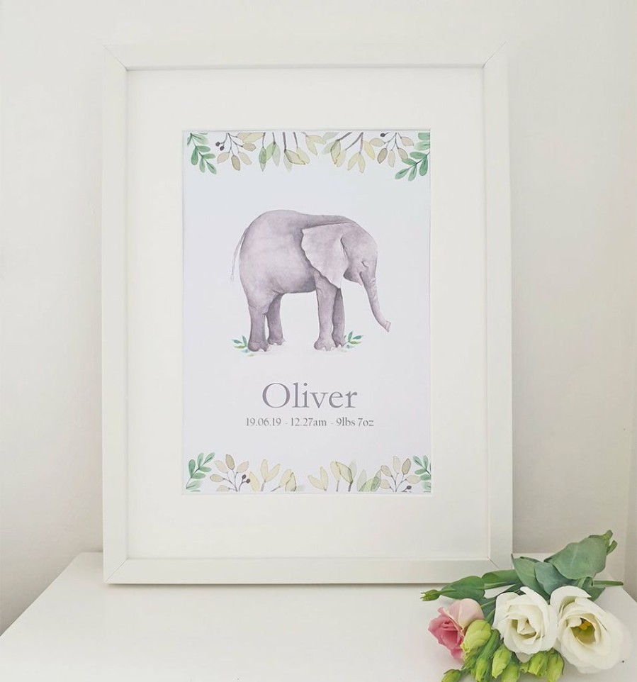 Kids Interiors & Decor * | Cherish Me Dublin Cherish Me Baby Elephant Personalised Print Boy | Girl Prints & Wall Art