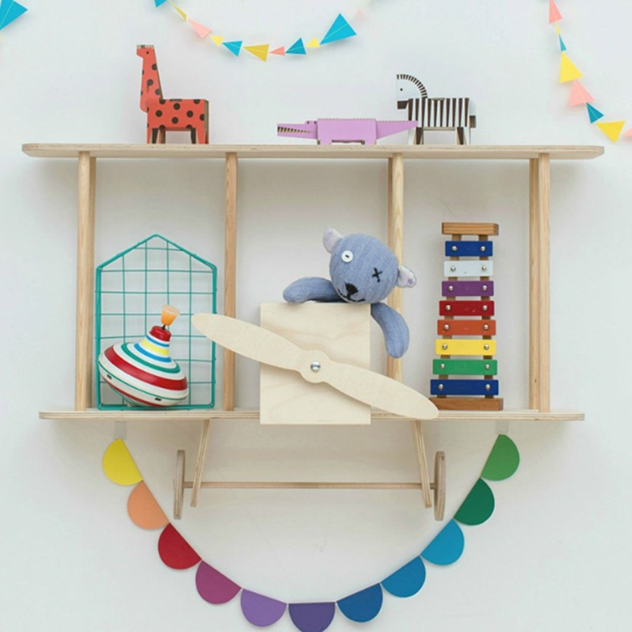 Kids Interiors & Decor * | Up Warsaw Airplane Wooden Shelf Natural Shelving