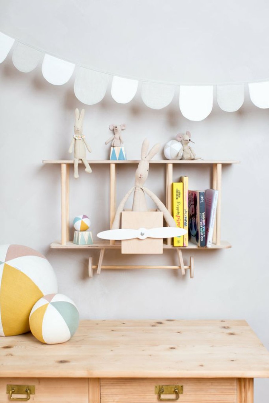 Kids Interiors & Decor * | Up Warsaw Airplane Wooden Shelf Natural Shelving