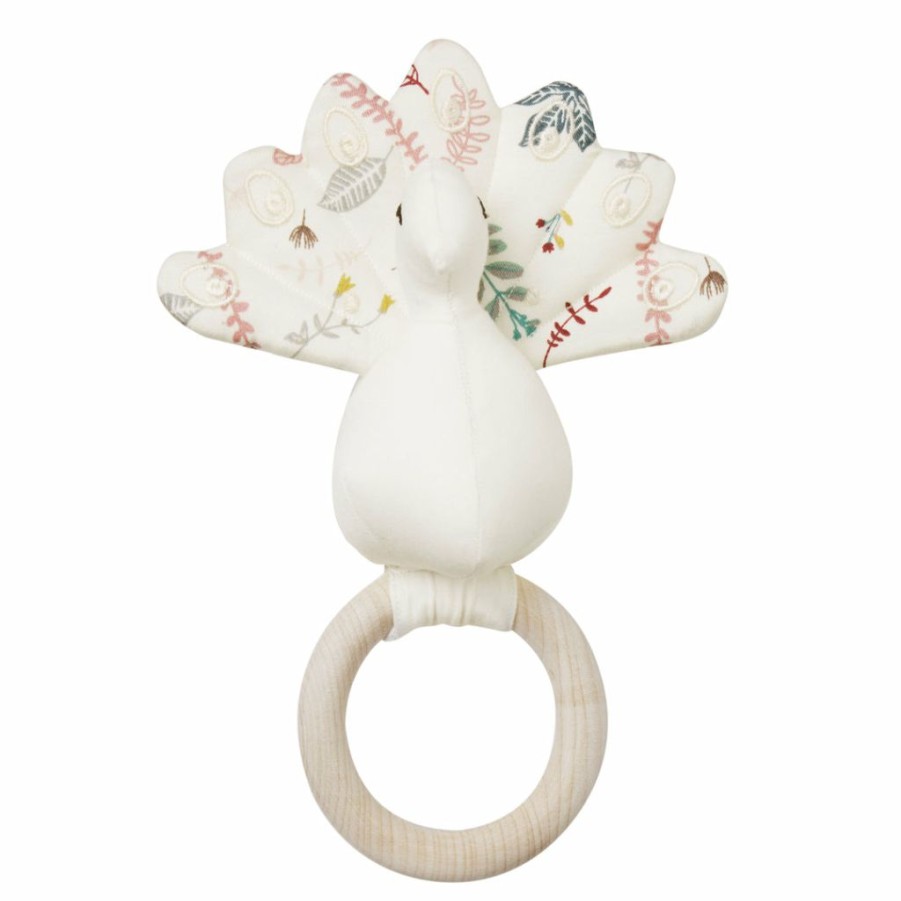 Gifts * | Cam Cam Copenhagen Baby Teething Toys & Comforters Cam Cam Organic Peacock Rattle Pressed Leaves Rose