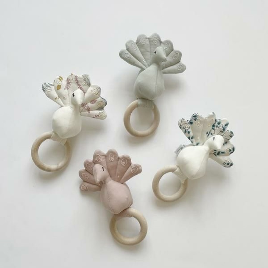 Gifts * | Cam Cam Copenhagen Baby Teething Toys & Comforters Cam Cam Organic Peacock Rattle Pressed Leaves Rose