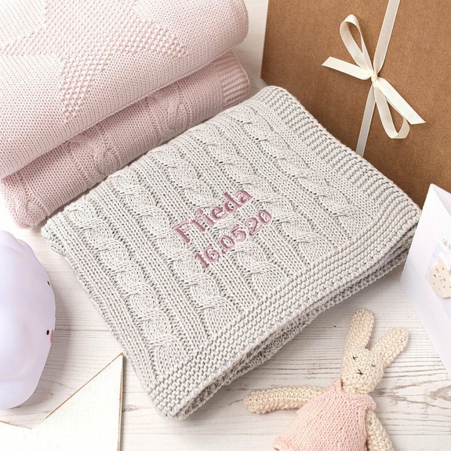 Kids Interiors & Decor * | Toffee Moon Bedding Cable Knit Cotton Baby Blanket Artic Grey