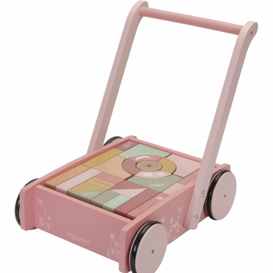 Gifts * | Little Dutch Wooden Baby Walker With Blocks Pink Wooden Toys