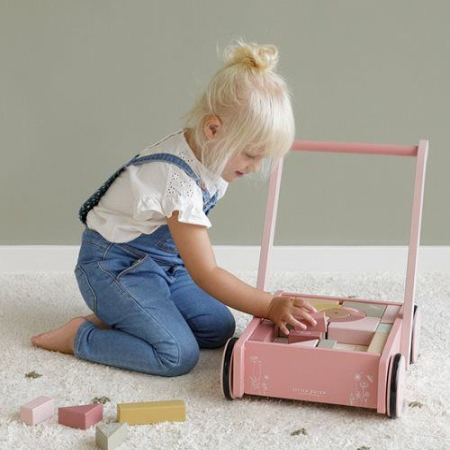 Gifts * | Little Dutch Wooden Baby Walker With Blocks Pink Wooden Toys