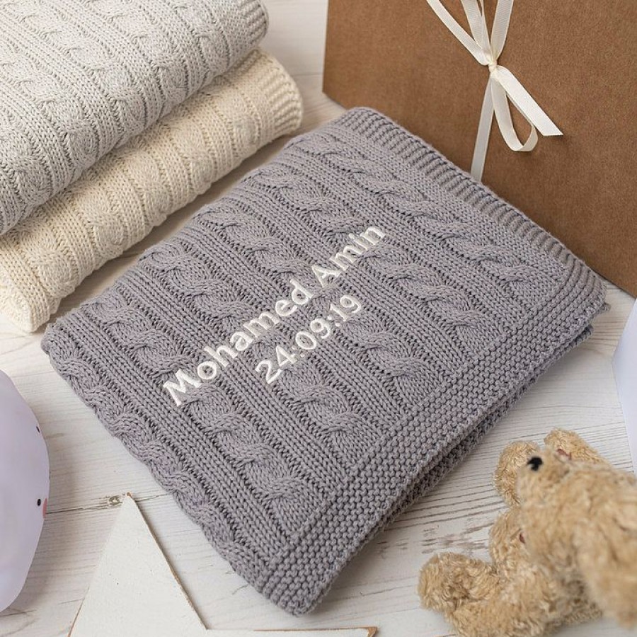 Kids Interiors & Decor * | Toffee Moon Cable Knit Cotton Baby Blanket Hound Grey Bedding