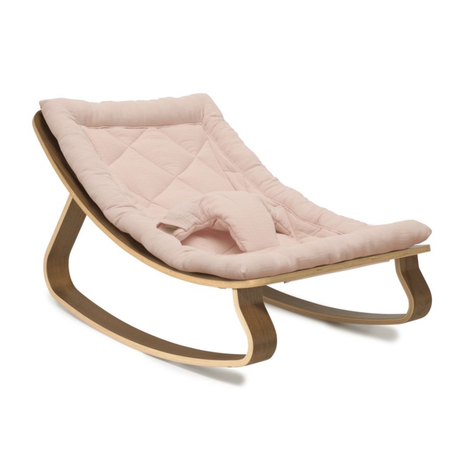 For Baby * | Charlie Crane Levo Baby Rocker Walnut + Nude Pink Cushion Bouncers & Baby Chairs