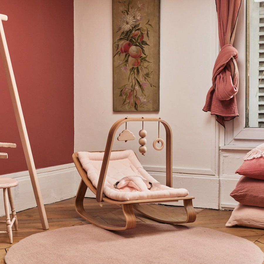 For Baby * | Charlie Crane Levo Baby Rocker Walnut + Nude Pink Cushion Bouncers & Baby Chairs