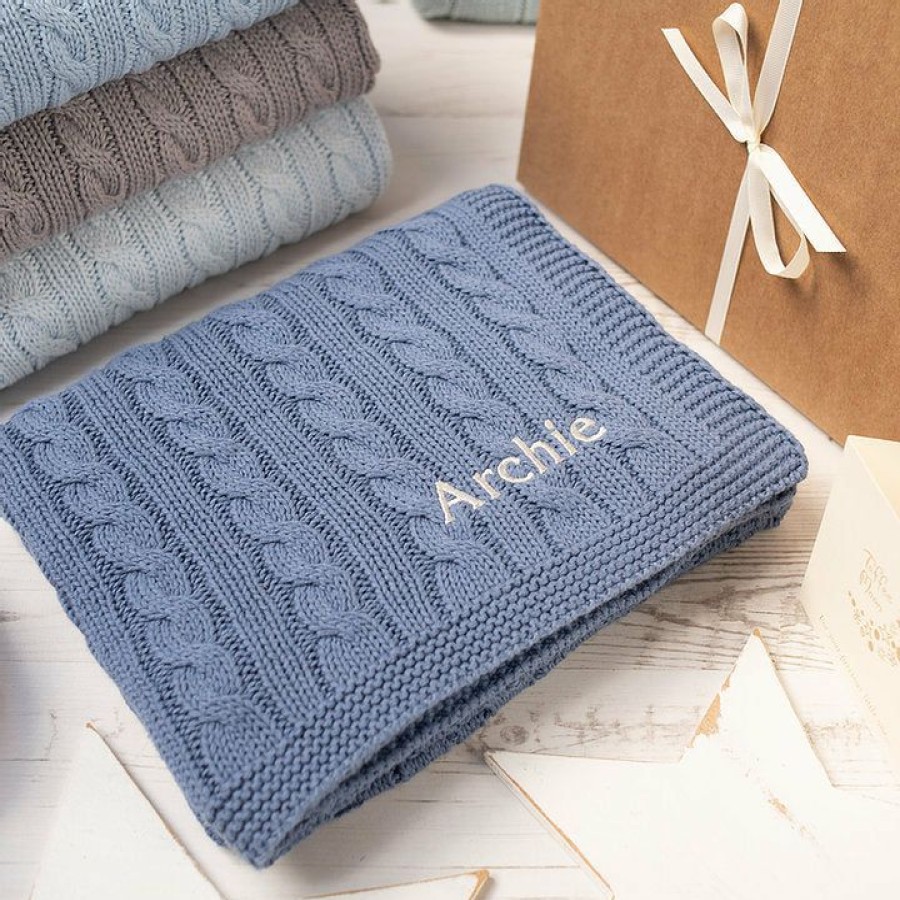 Kids Interiors & Decor * | Toffee Moon Cable Knit Cotton Baby Blanket Storm Blue