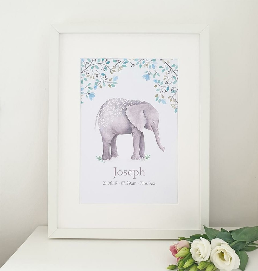 Kids Interiors & Decor * | Cherish Me Dublin Cherish Me Baby Elephant Personalised Print Boy