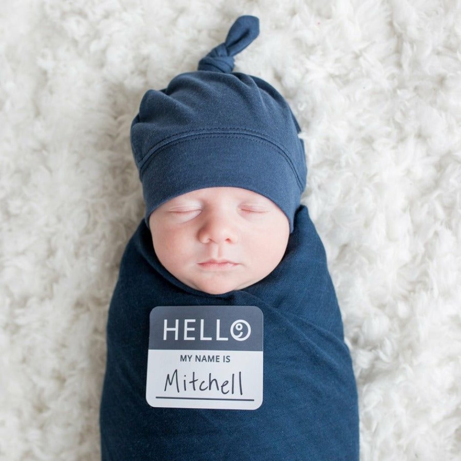 Kids Interiors & Decor * | Lulujo Hello World Baby Swaddle & Hat Set Navy Swaddles