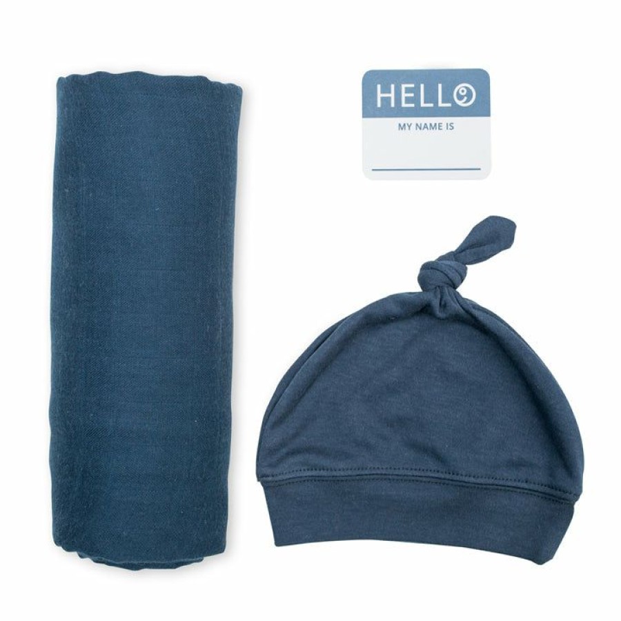 Kids Interiors & Decor * | Lulujo Hello World Baby Swaddle & Hat Set Navy Swaddles