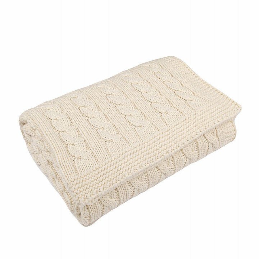 Kids Interiors & Decor * | Toffee Moon Bedding Cable Knit Cotton Baby Blanket Cream