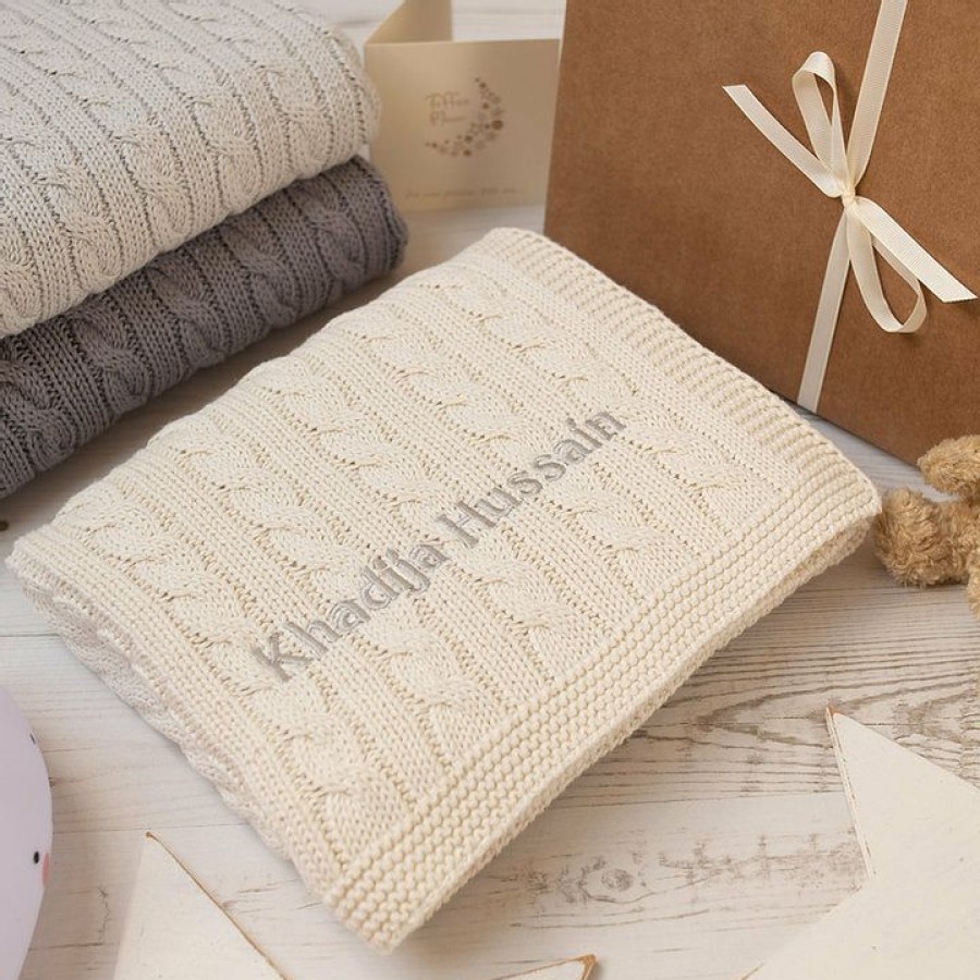 Kids Interiors & Decor * | Toffee Moon Bedding Cable Knit Cotton Baby Blanket Cream