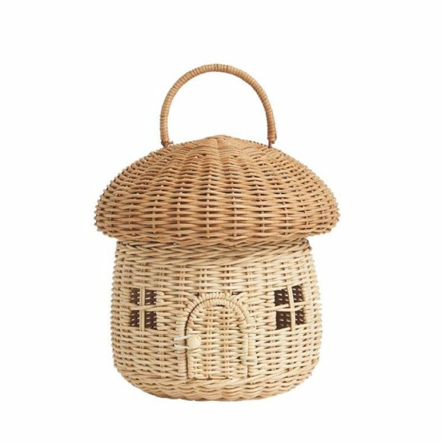 Gifts * | Olli Ella Rattan Mushroom Basket Doll Houses & Furniture