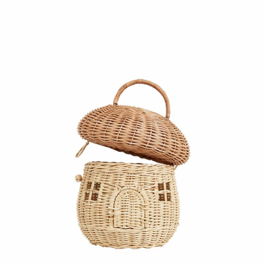 Gifts * | Olli Ella Rattan Mushroom Basket Doll Houses & Furniture