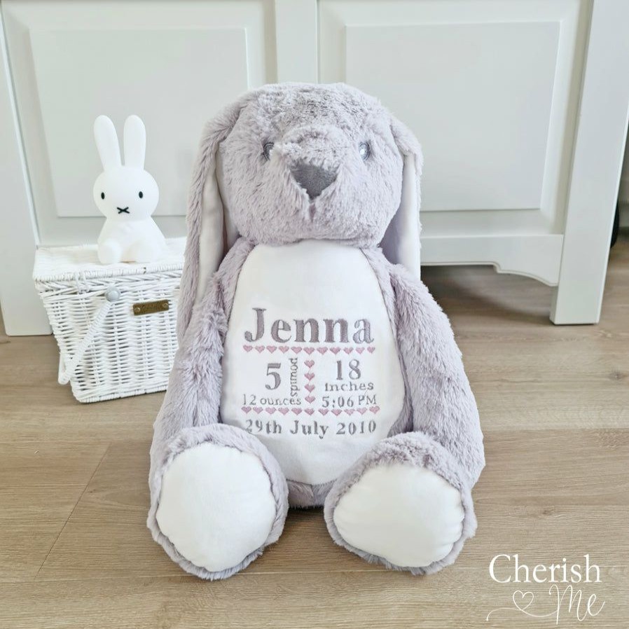 Kids Interiors & Decor * | Decorative Items Cherish Me Personalised Grey Bunny Birth Announcement